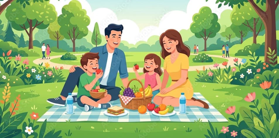Family spending healthy time together outdoors